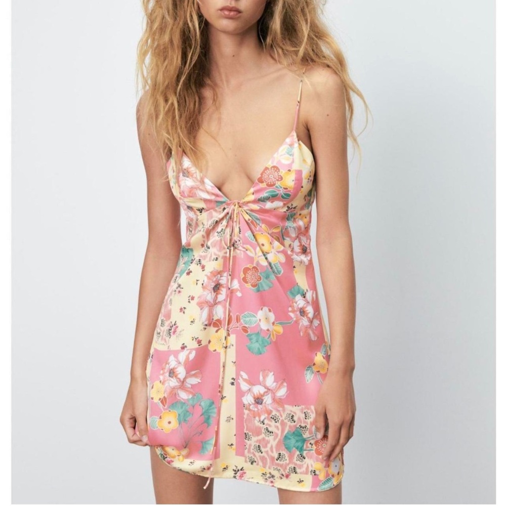 Zara Floral Pink satin Dress - Picture 2 of 3